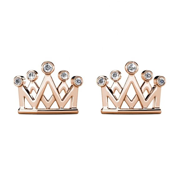 Rose Gold Princess Crown Stud‎ Earrings With Australian Crystals - Picture 1 of 4
